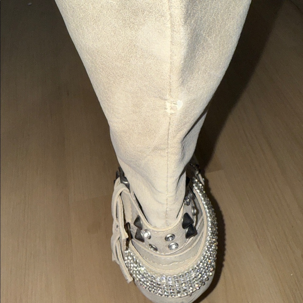 Not Rated beige tan rhinestone bling boots tall size 8 - Picture 6 of 13